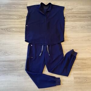 FIGS Navy Blue Zamora Jogger Rafaela Oversized Top Scrub Set Uniform size Small